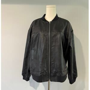 Abercrombie and Fitch Black Vegan Leather Utility Bomber Jacket - Size Large